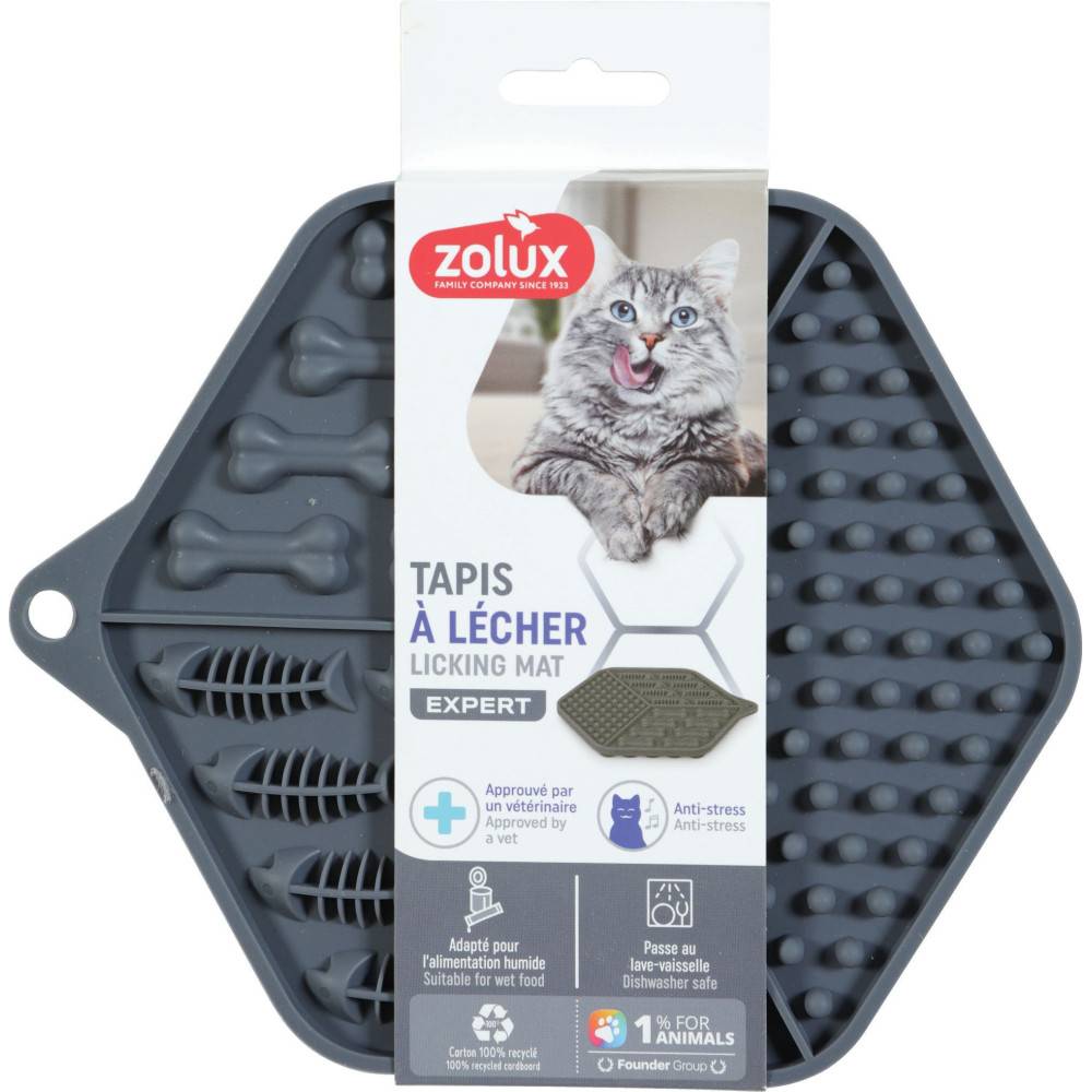 Zolux - Tapis à lécher silicone ventouses 18.5 x 15.5 cm gris pour chat - Imagen 3