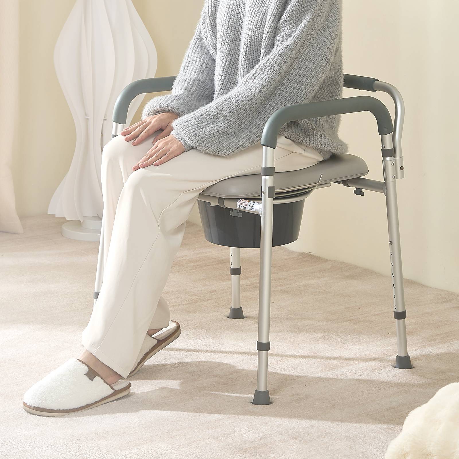 Chaise Percée VEVOR - Siège Toilette Rembourré Et Hauteur Réglable - Charge Max 158.8 Kg - Neuf En Acier