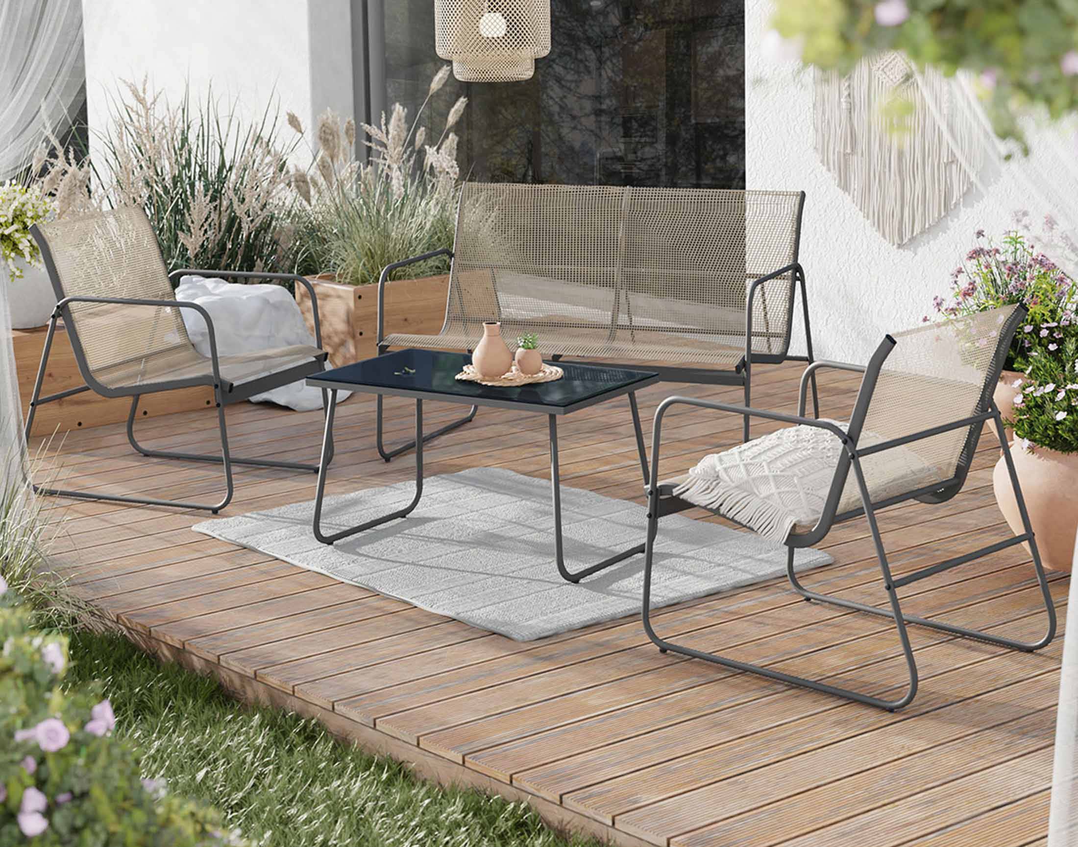 Best Mobilier - Pilar - salon bas de jardin 4 places - métal et résine tressée - Best Mobilier - Imagen 2