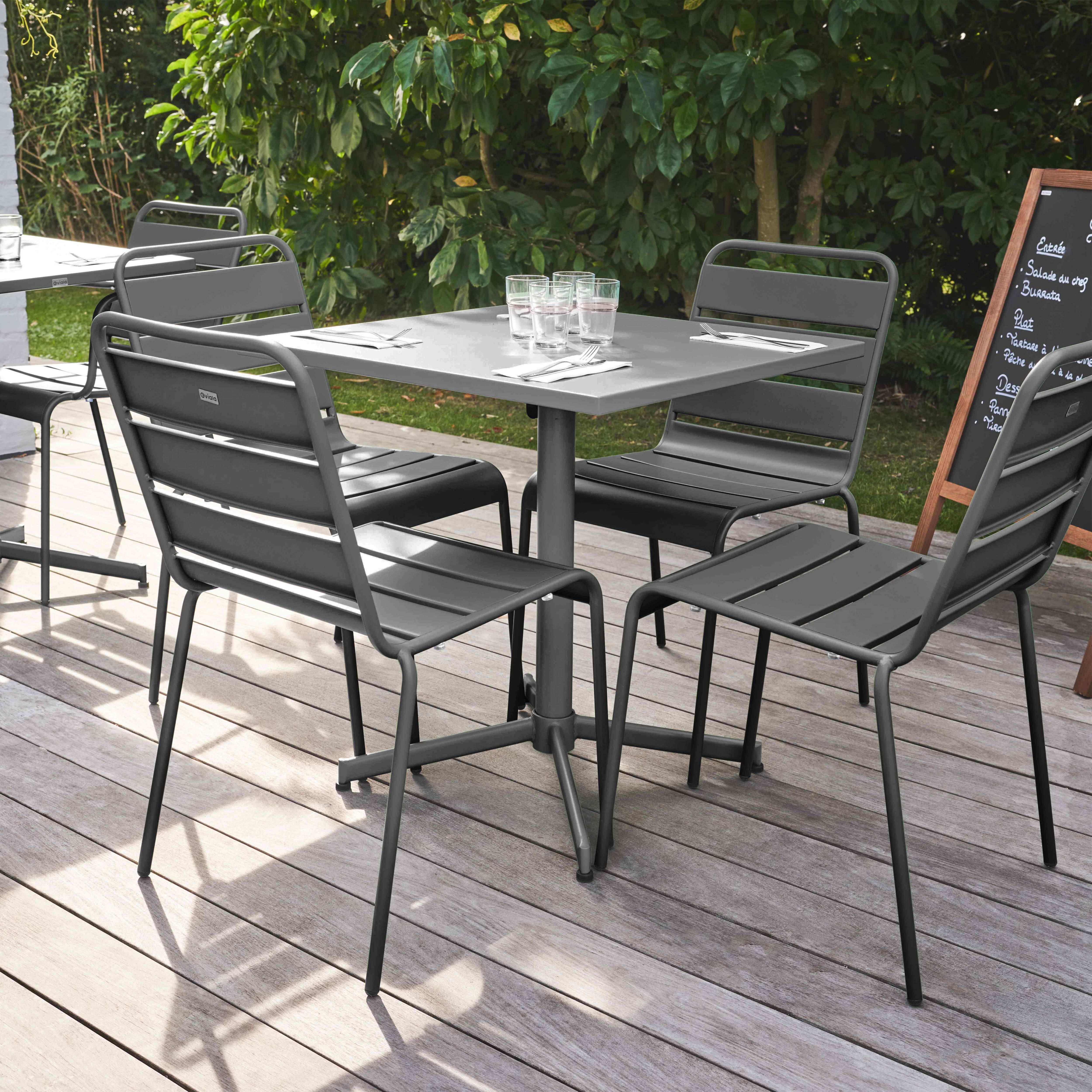 Oviala - Ensemble table de jardin carrée et 4 chaises anthracite Palavas - Oviala - Imagen 2