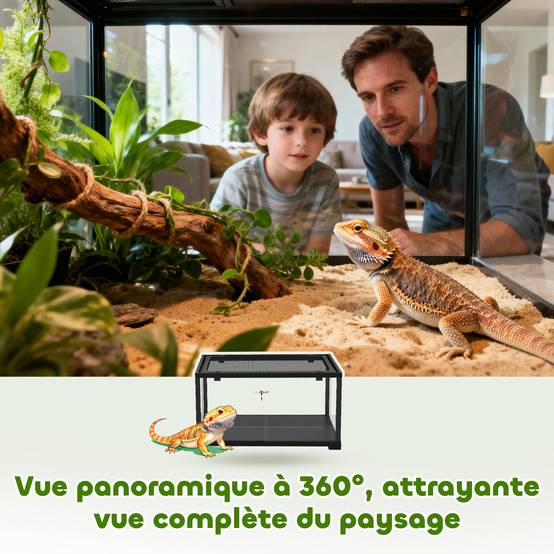 Terrarium en verre pour reptile enclos pour hamster 86 L ventilation supérieure porte coulissante 50,8x30,5x35,6cm noir - Image 10