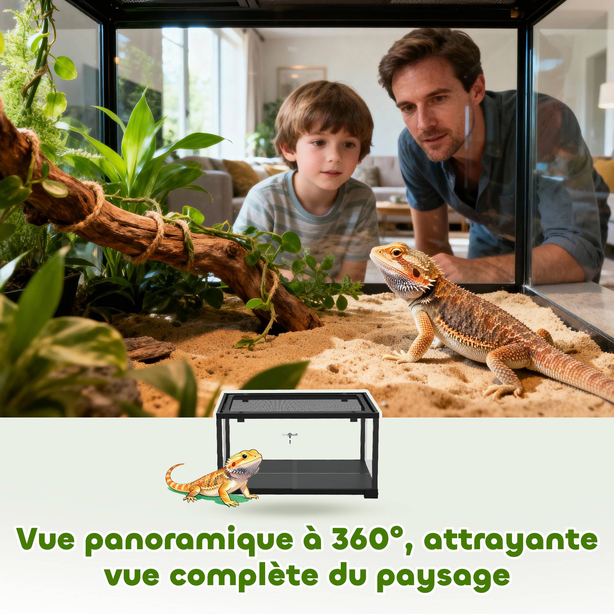 Terrarium en verre pour reptile enclos pour hamster 86 L ventilation supérieure porte coulissante 50,8x30,5x35,6cm noir - Image 10