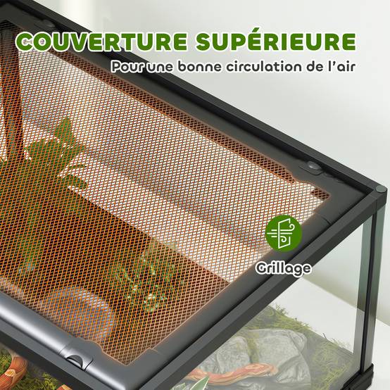 Terrarium en verre pour reptile enclos pour hamster 86 L ventilation supérieure porte coulissante 50,8x30,5x35,6cm noir - Image 7