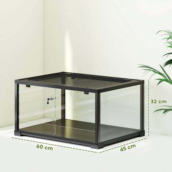 Terrarium en verre pour reptile enclos pour hamster 86 L ventilation supérieure porte coulissante 50,8x30,5x35,6cm noir - Image 5