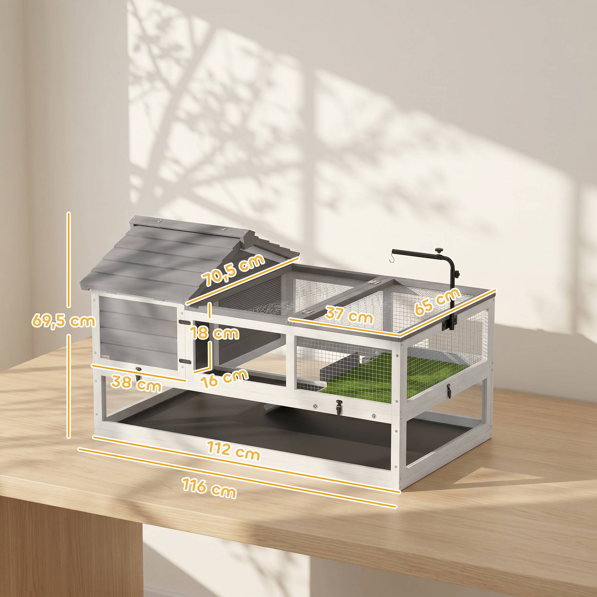 ComfortXL - Enclos tortue bois de sapin gris 116 x 70,5 x 69,5 cm habitat 2 niveaux intérieur extérieur avec terrasse - Image 3