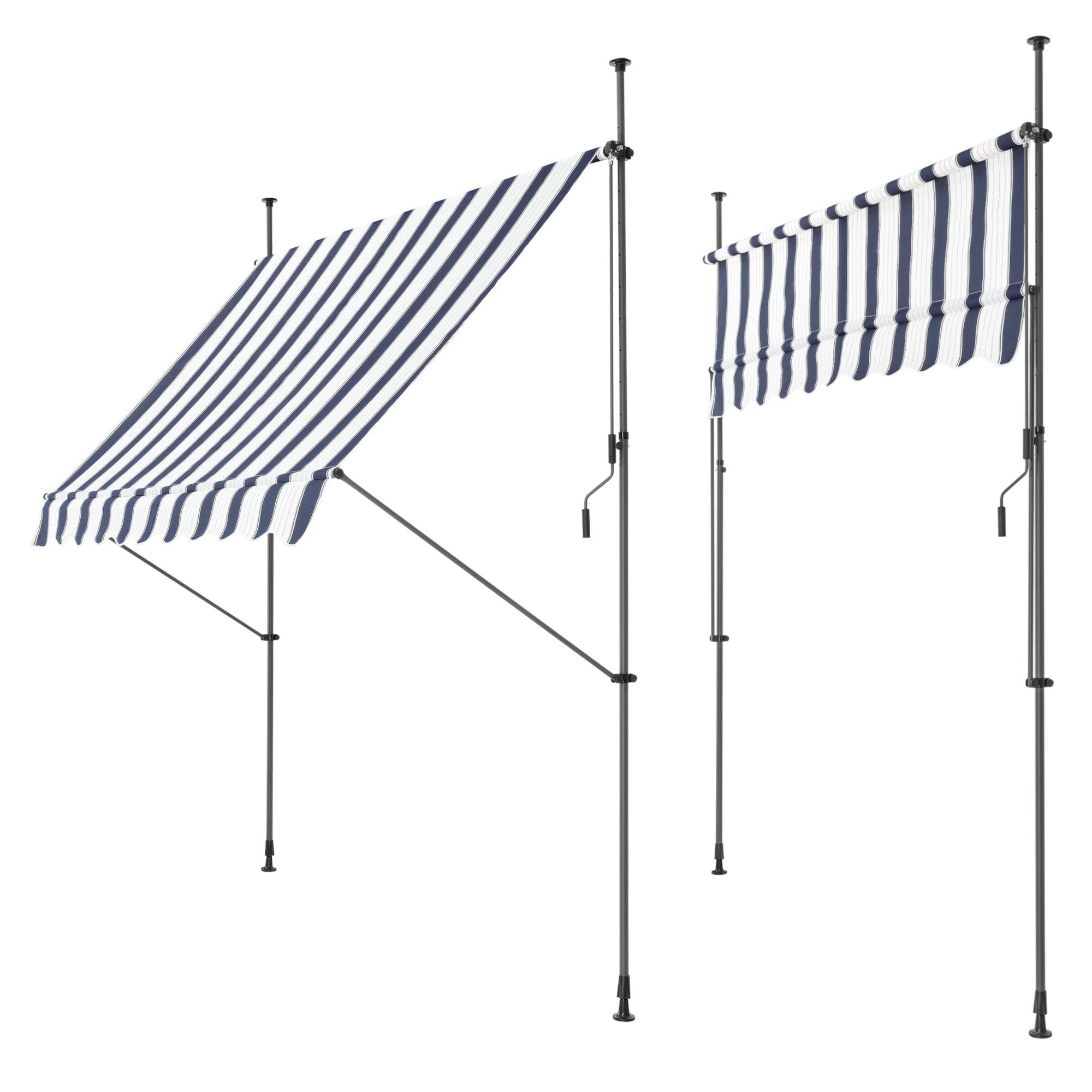 Helloshop26 - Store banne téléscopique acier polyester 150 x 120 x 200-300 cm bleu foncé blanc - Imagen 1