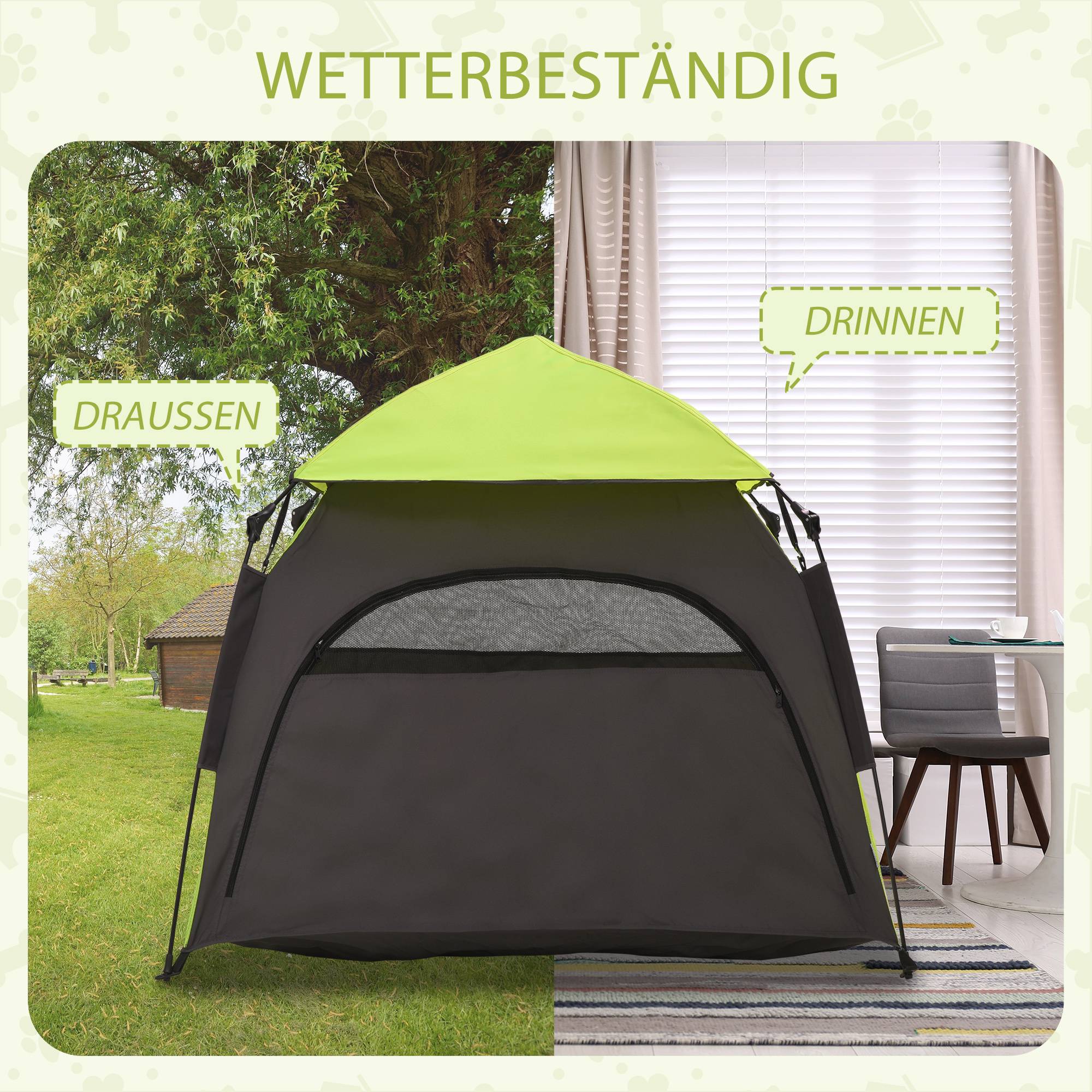 Tente Chien Chat Polyester Jardin Camping Pop-Up Protection Solaire 120cm Vert - ComfortXL Pet Living - Image 6