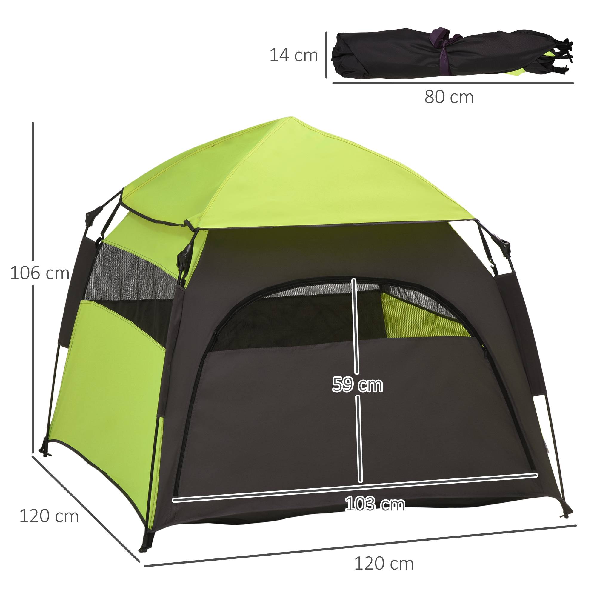 Tente Chien Chat Polyester Jardin Camping Pop-Up Protection Solaire 120cm Vert - ComfortXL Pet Living - Image 3