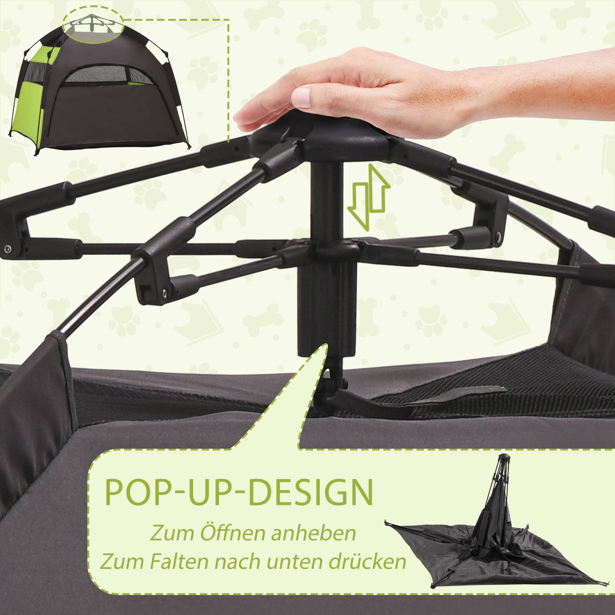 Tente Chien Chat Polyester Jardin Camping Pop-Up Protection Solaire 120cm Vert - ComfortXL Pet Living - Image 4