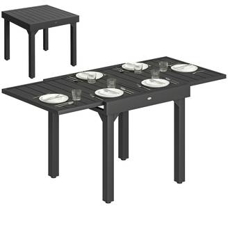 Table à manger extérieure extensible 80/160 cm pour 4-6 personnes, table de jardin rectangulaire terrasse noir