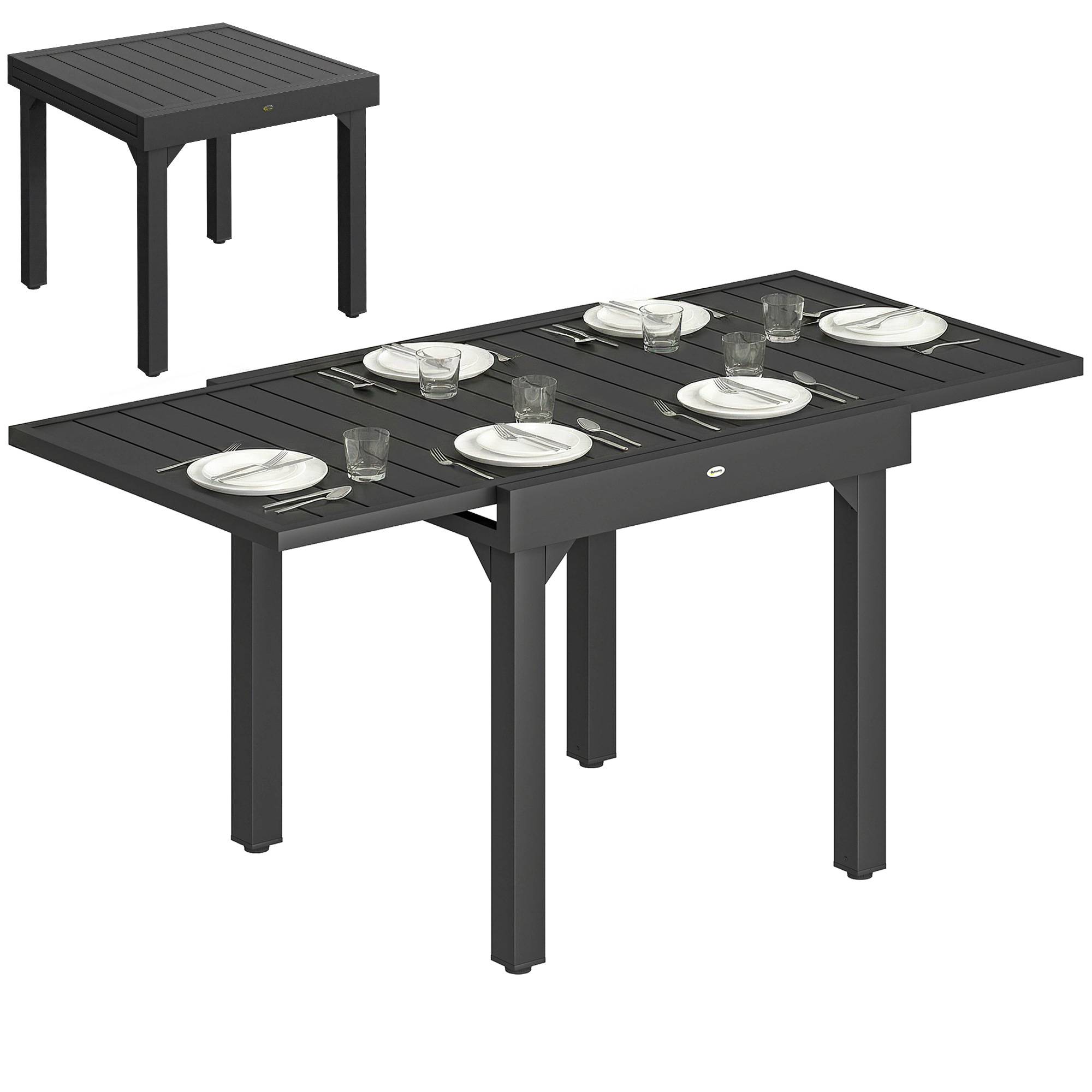 Table à manger extérieure extensible 80/160 cm pour 4-6 personnes, table de jardin rectangulaire terrasse noir - Image 1