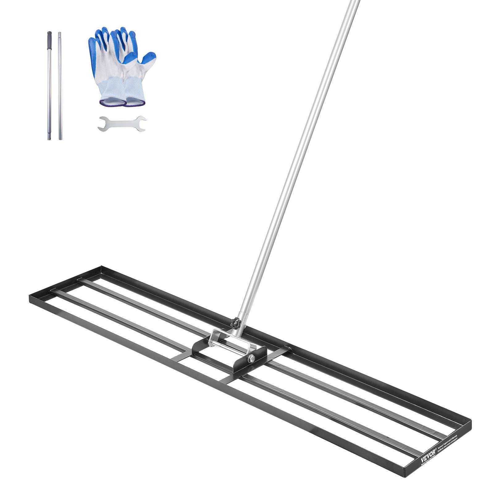 VEVOR Rateau nivellement pelouse, 1219x254x2290 mm, manche 2130 mm. Acier carbone, pour cour, golf, jardin. - Image 1