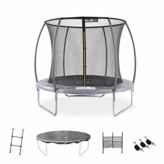 sweeek - Trampoline rond Ø 250cm gris avec filet de protection intérieur - Pluton Inner XXL– échelle. bâche. filet pour chaussures et kit d'ancrage | sweeek - Image 1