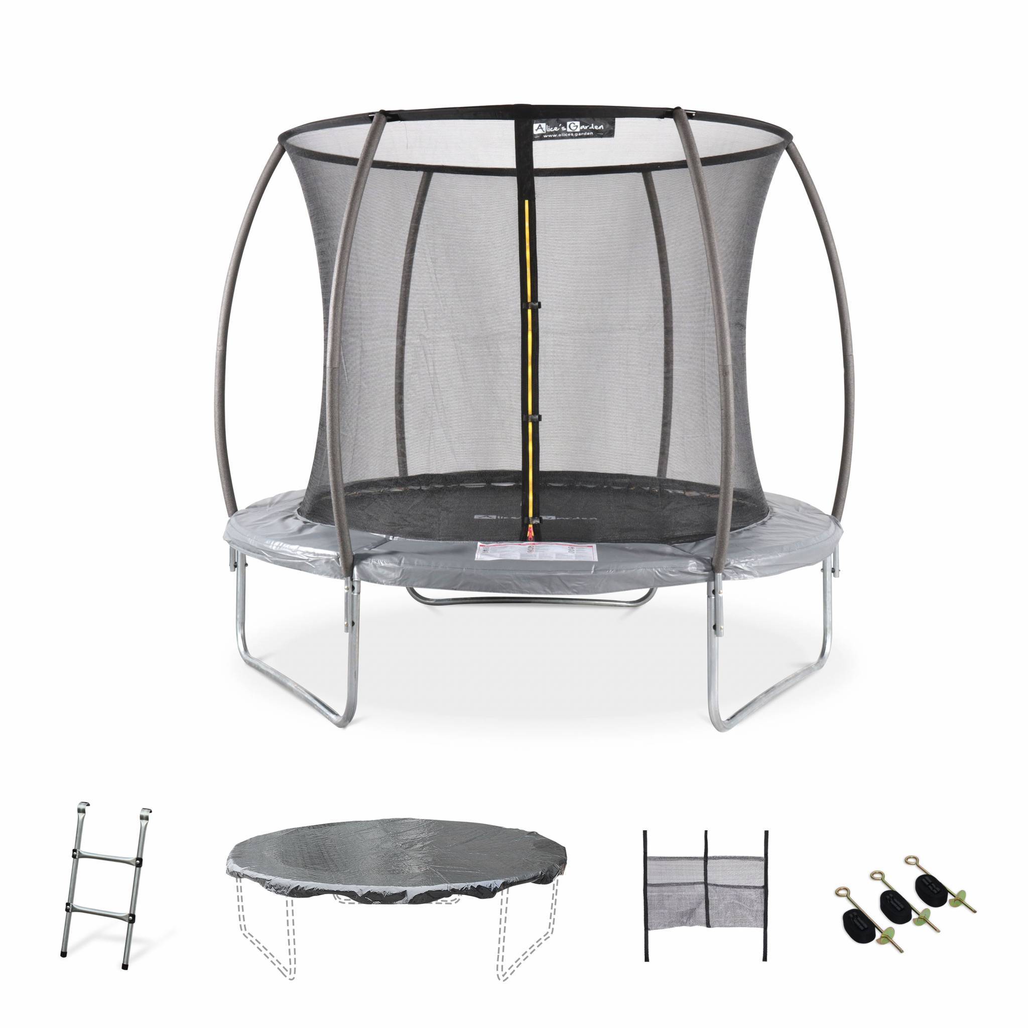 sweeek - Trampoline rond Ø 250cm gris avec filet de protection intérieur - Pluton Inner XXL– échelle. bâche. filet pour chaussures et kit d'ancrage | sweeek - Imagen 1