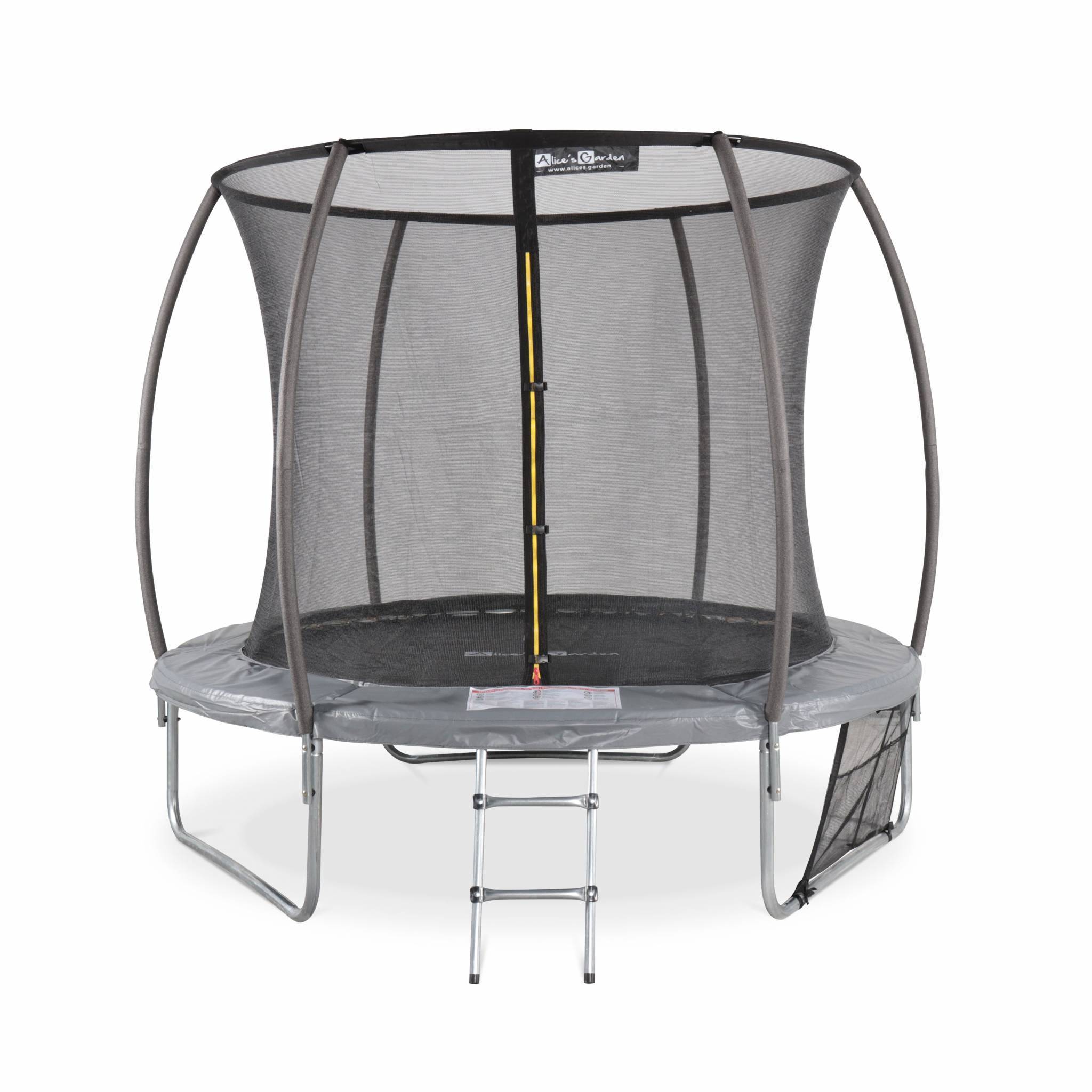 sweeek - Trampoline rond Ø 250cm gris avec filet de protection intérieur - Pluton Inner XXL– échelle. bâche. filet pour chaussures et kit d'ancrage | sweeek - Imagen 2