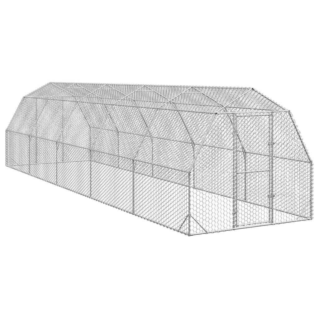Enclos poulailler extérieur 25 m² acier galvanisé parc grillagé volailles Argent – ComfortXL Outdoor Living - Image 1