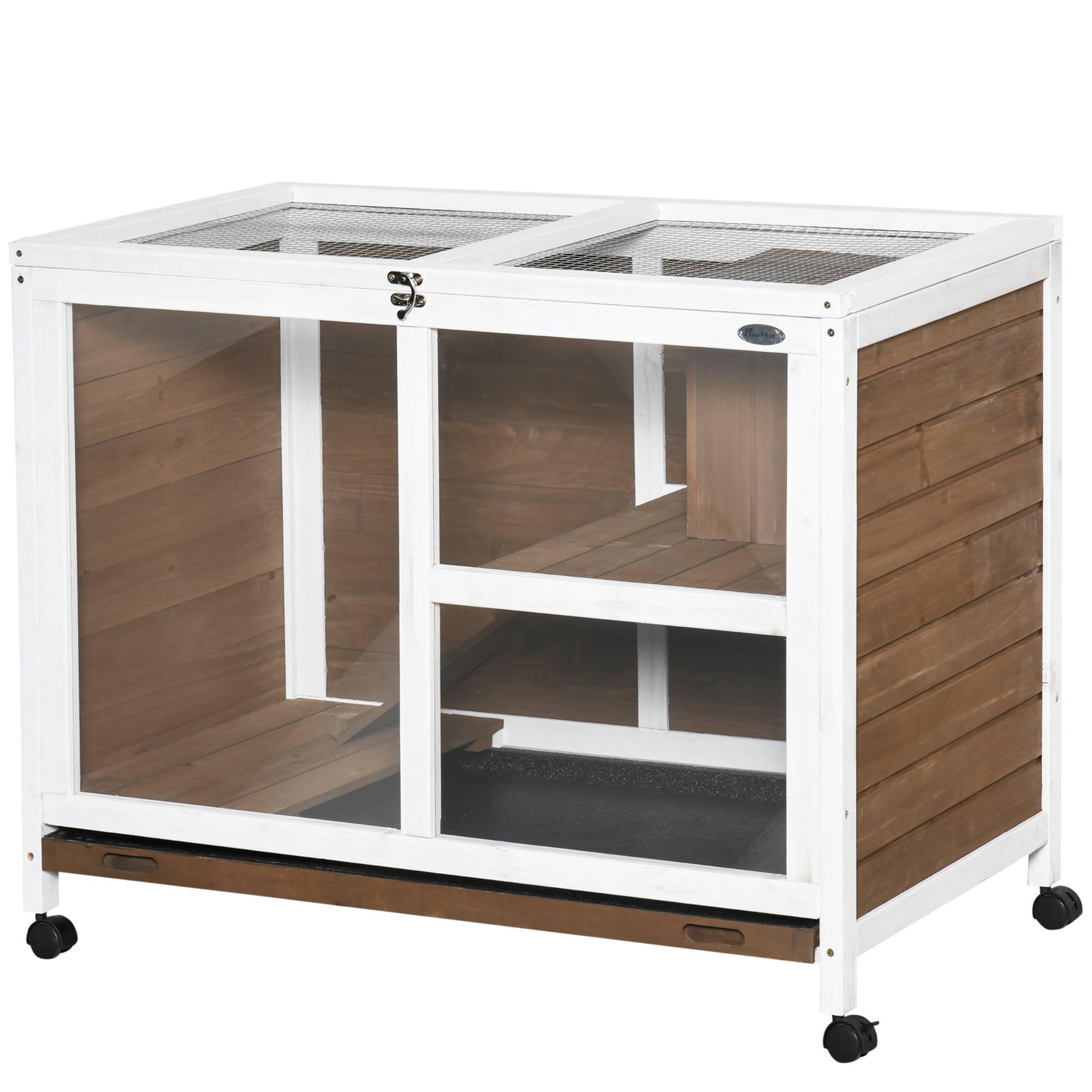 Clapier bois sapin intérieur pour lapins avec toit ouvrant 91x53x73cm marron - ComfortXL Outdoor Living - Image 2