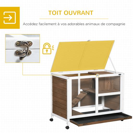 Clapier bois sapin intérieur pour lapins avec toit ouvrant 91x53x73cm marron - ComfortXL Outdoor Living - Image 7