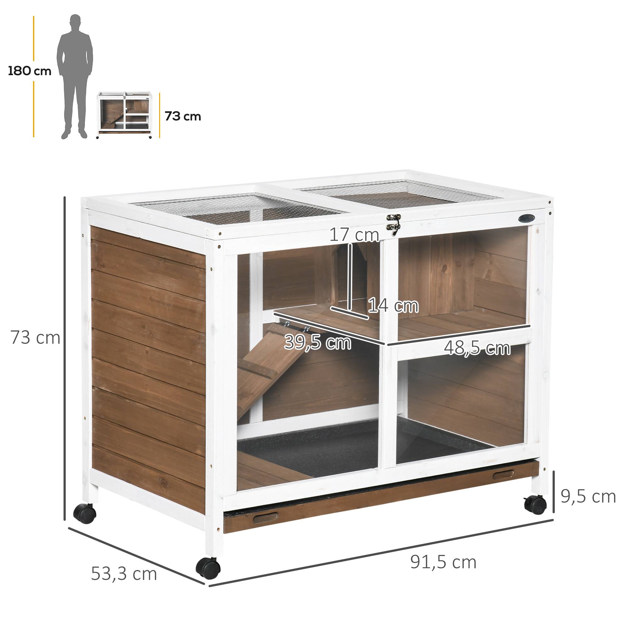 Clapier bois sapin intérieur pour lapins avec toit ouvrant 91x53x73cm marron - ComfortXL Outdoor Living - Image 5