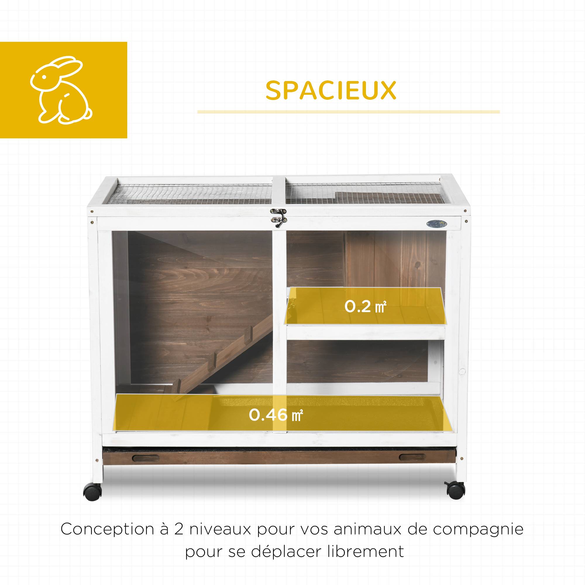 Clapier bois sapin intérieur pour lapins avec toit ouvrant 91x53x73cm marron - ComfortXL Outdoor Living - Image 6