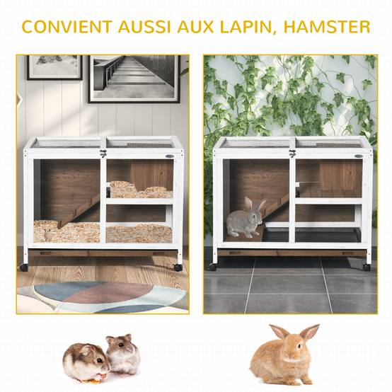Clapier bois sapin intérieur pour lapins avec toit ouvrant 91x53x73cm marron - ComfortXL Outdoor Living - Image 10