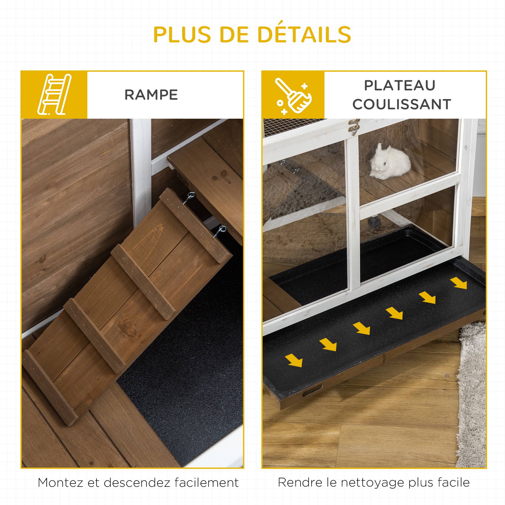 Clapier bois sapin intérieur pour lapins avec toit ouvrant 91x53x73cm marron - ComfortXL Outdoor Living - Image 9