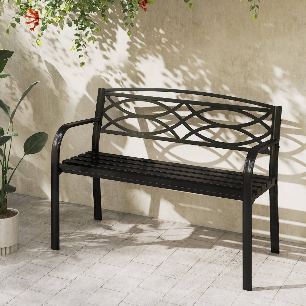 Maison Chic - Banc de Jardin 116CM Amour Métallique Robuste pour 2 Personnes avec Accoudoirs Courbés et Dossier Mobilier de Style Parc Noir F79R - Image 2