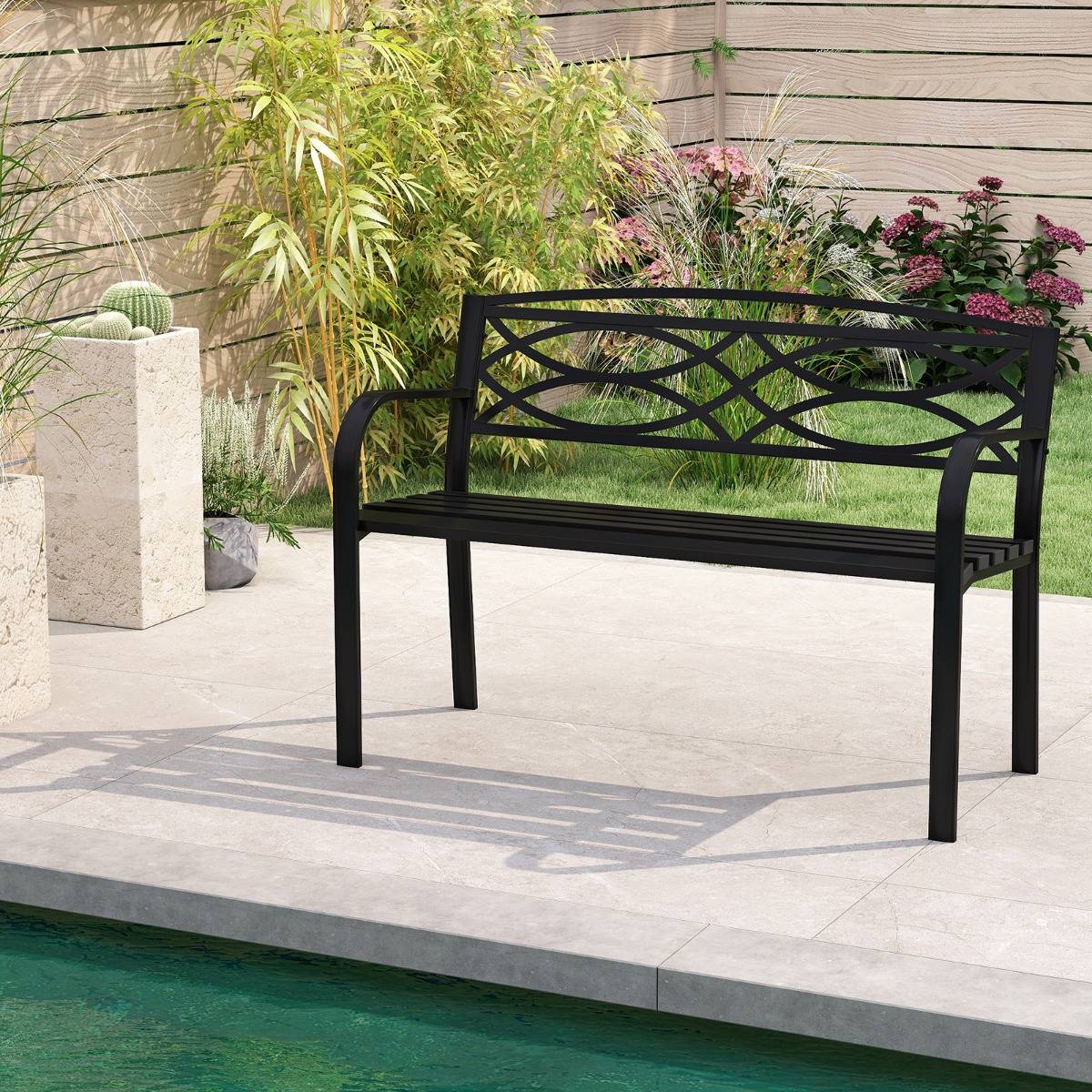 Maison Chic - Banc de Jardin 116CM Amour Métallique Robuste pour 2 Personnes avec Accoudoirs Courbés et Dossier Mobilier de Style Parc Noir F79R - Image 3