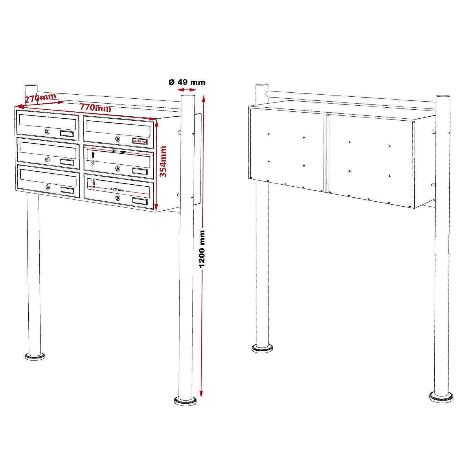 Helloshop26 - Bloc 6 boites aux lettres sur pied 2x3 compartiments superposés acier inoxydable - Imagen 3