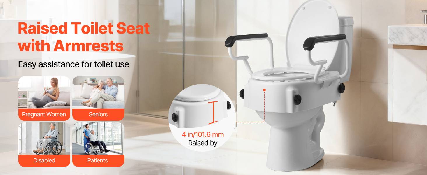 Vevor - VEVOR Rehausseur de toilette réglable 3 niveaux, accoudoirs rembourrés, capacité 136,1 kg, installation sans perçage, couleur blanche. - Image 9