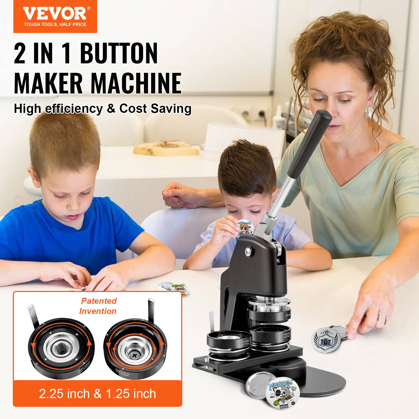 VEVOR Machine à badges 32/58mm avec 500 kits, presse et coupe-cercle, pour personnalisation. - Image 2