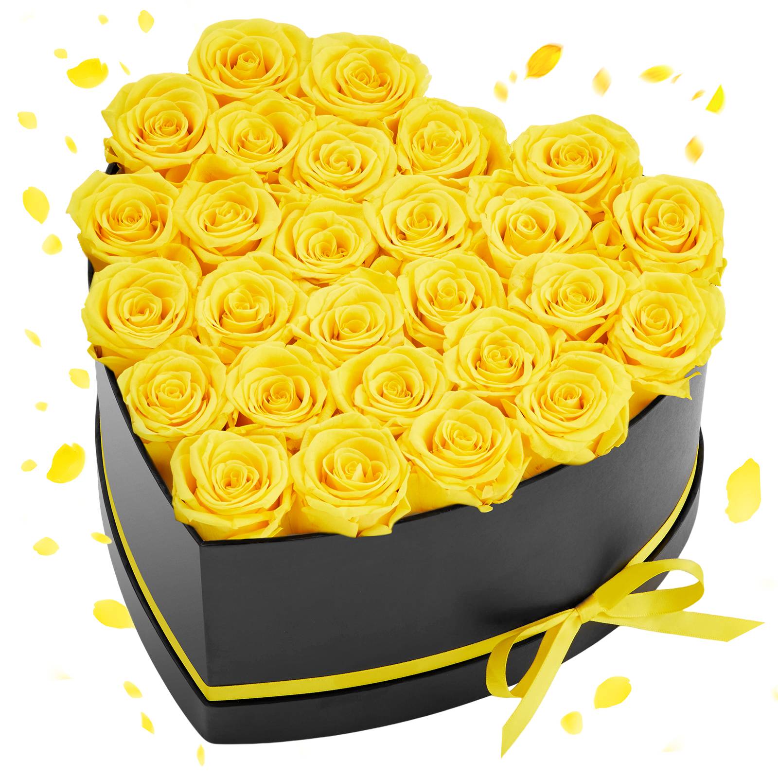 VEVOR Rose Éternelle Fleurs Éternelles Préservées Lot de 27 Boîte en Cœur Jaune