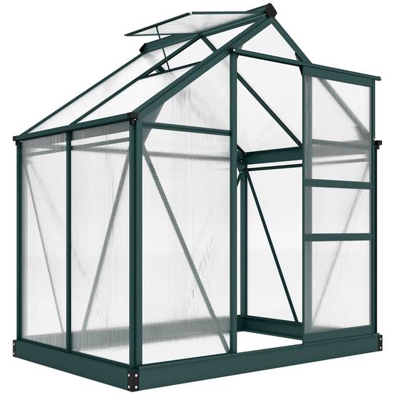 Serre de jardin polycarbonate 190 x 132 x 201 cm résistant aux UV 30+ fondation renforcé gouttière vert foncé - Image 1
