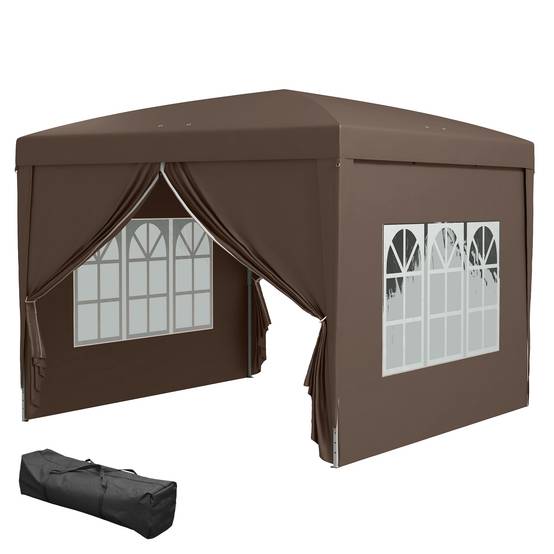 Tonnelle pliante en acier pour réception abri avec 4 parois et fenêtres 2,95x2,95m Café - ComfortXL Outdoor Living - Image 2