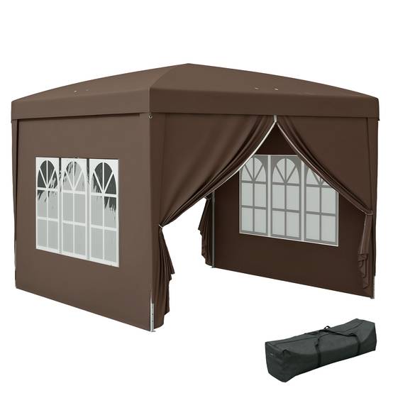 Tonnelle pliante en acier pour réception abri avec 4 parois et fenêtres 2,95x2,95m Café - ComfortXL Outdoor Living - Image 1