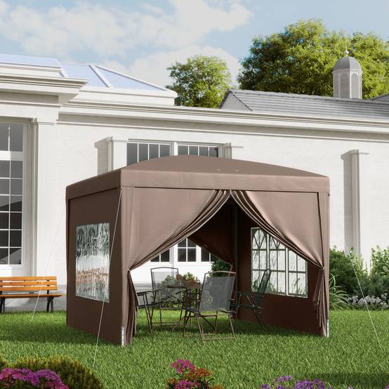 Tonnelle pliante en acier pour réception abri avec 4 parois et fenêtres 2,95x2,95m Café - ComfortXL Outdoor Living - Image 3
