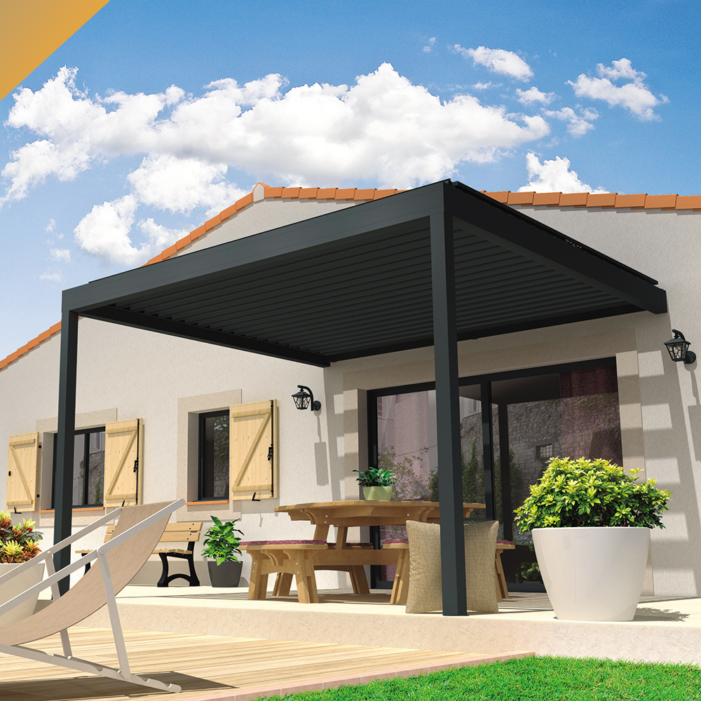 Intersun - Pergola Bioclimatique LOLITE 4,00x4,613 M Verin à Télécommande (Gris Anthracite) - INTERSUN - Imagen 2
