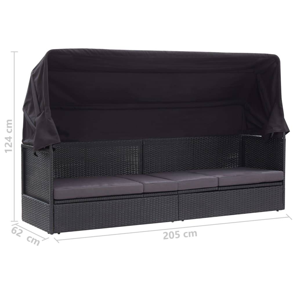 Vidaxl - Lit-canapé d'extérieur avec auvent Résine tressée Noir vidaXL 46092 - Imagen 3