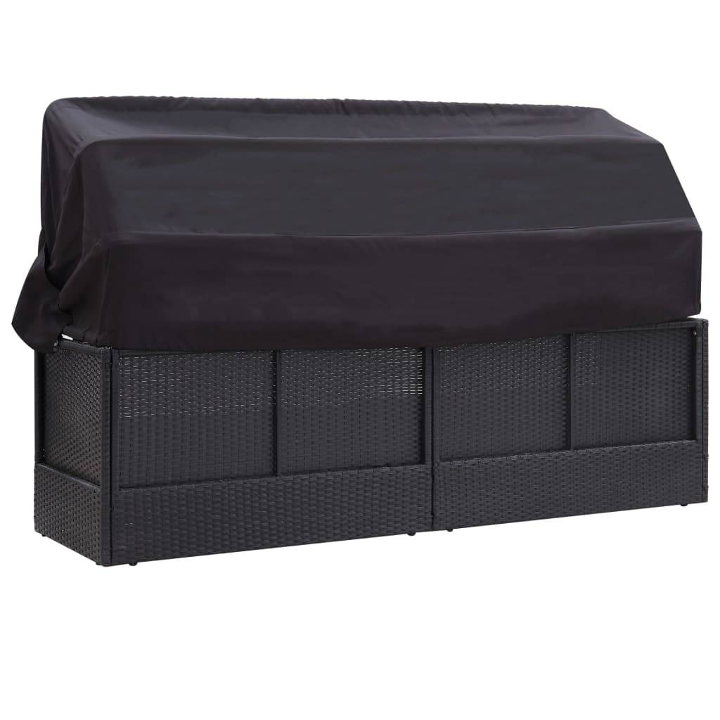 Vidaxl - Lit-canapé d'extérieur avec auvent Résine tressée Noir vidaXL 46092 - Imagen 6