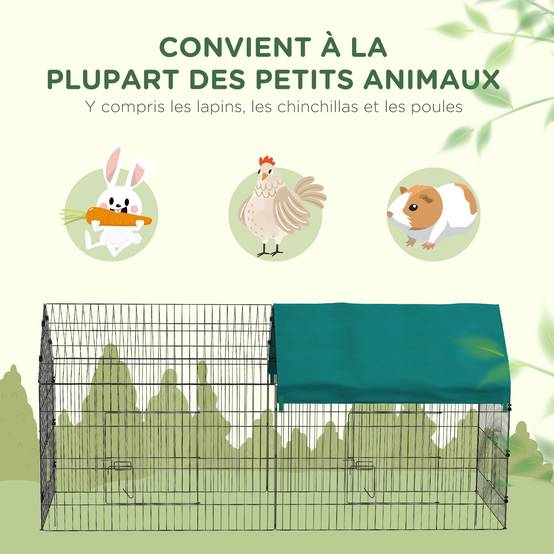 Enclos acier pour lapins poules avec toit ombragé intérieur extérieur 220x85cm vert - ComfortXL Outdoor Living - Image 8