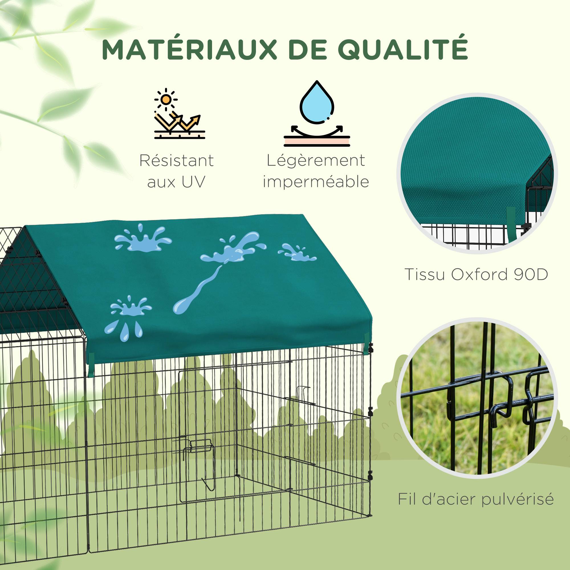Enclos acier pour lapins poules avec toit ombragé intérieur extérieur 220x85cm vert - ComfortXL Outdoor Living - Image 10