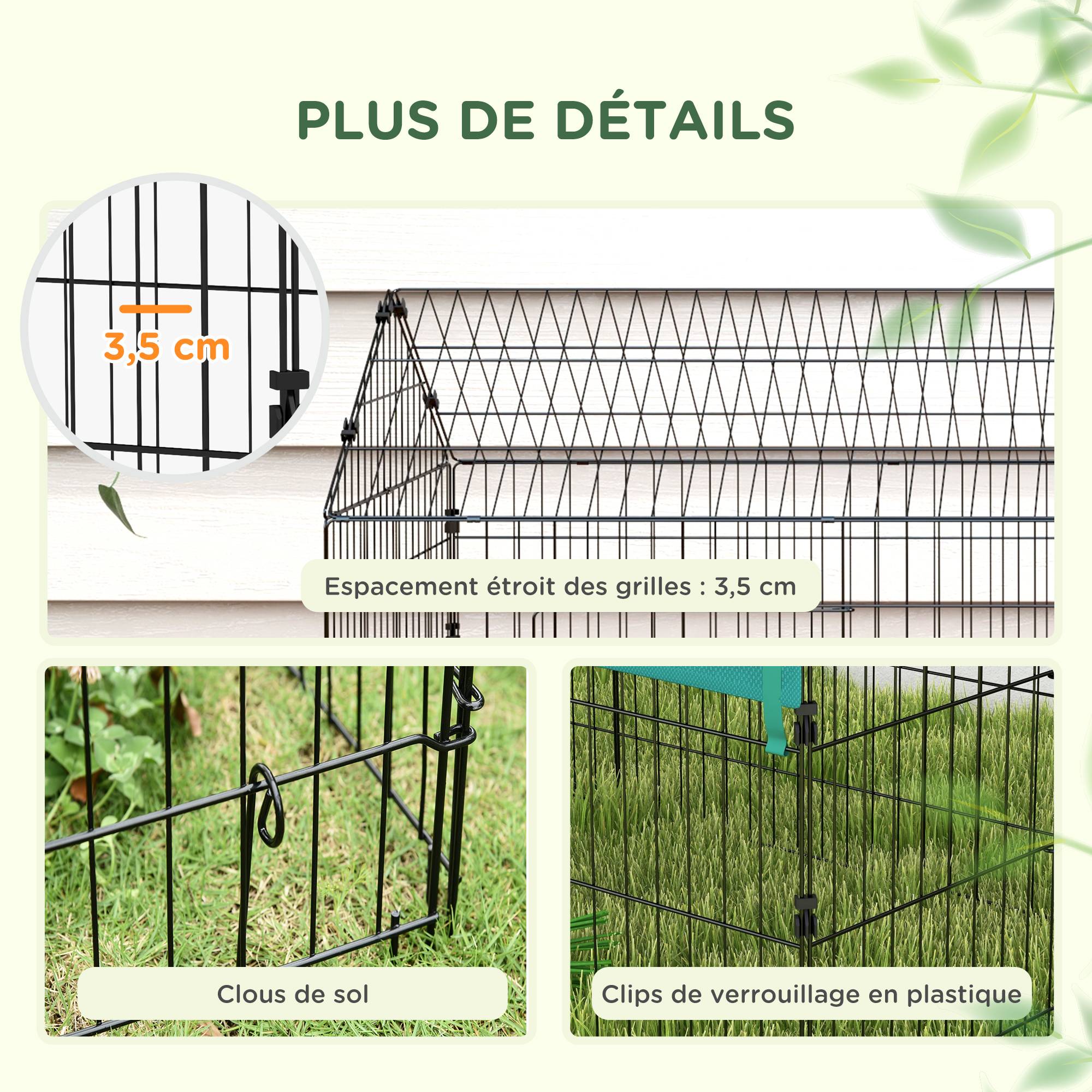 Enclos acier pour lapins poules avec toit ombragé intérieur extérieur 220x85cm vert - ComfortXL Outdoor Living - Image 9