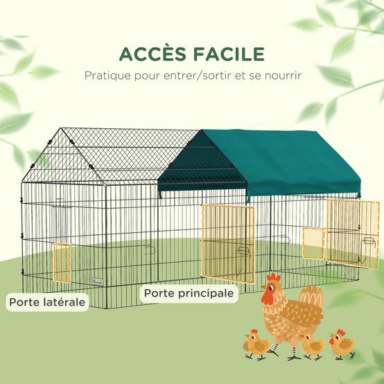 Enclos acier pour lapins poules avec toit ombragé intérieur extérieur 220x85cm vert - ComfortXL Outdoor Living - Image 6