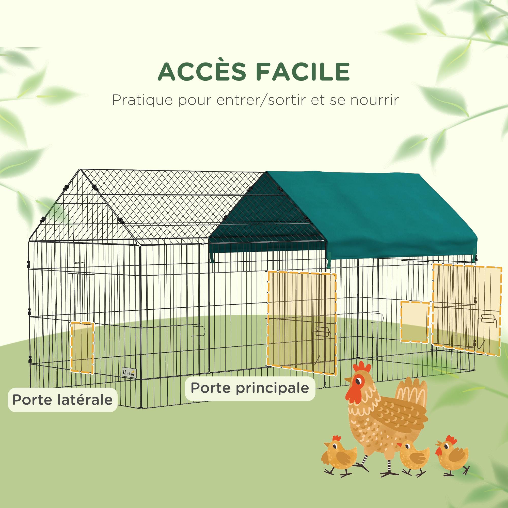 Enclos acier pour lapins poules avec toit ombragé intérieur extérieur 220x85cm vert - ComfortXL Outdoor Living - Image 6