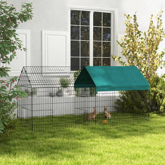 Enclos acier pour lapins poules avec toit ombragé intérieur extérieur 220x85cm vert - ComfortXL Outdoor Living - Image 3