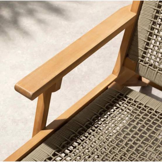 Transat Fauteuil de jardin bas en bois d'Acacia FSC et en corde - MERIDA - Vert olive - Image 7