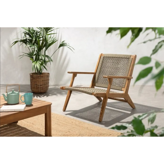 Transat Fauteuil de jardin bas en bois d'Acacia FSC et en corde - MERIDA - Vert olive - Image 2