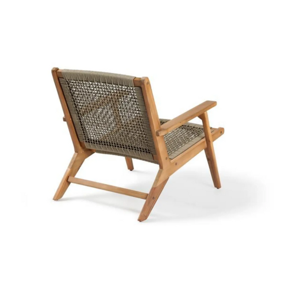 Transat Fauteuil de jardin bas en bois d'Acacia FSC et en corde - MERIDA - Vert olive - Image 3