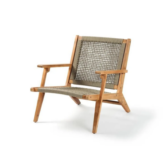 Transat Fauteuil de jardin bas en bois d'Acacia FSC et en corde - MERIDA - Vert olive - Image 1