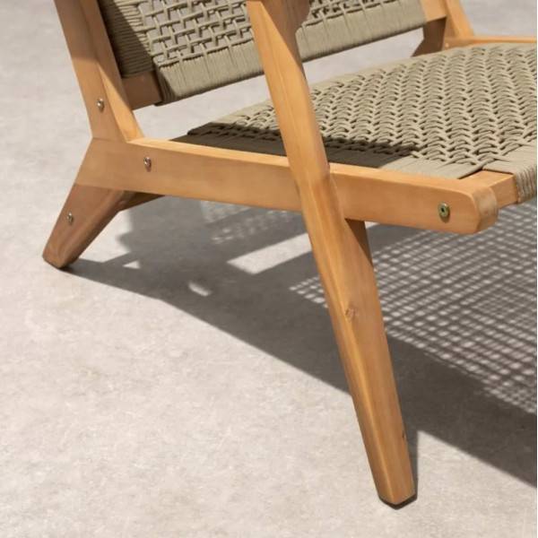 Transat Fauteuil de jardin bas en bois d'Acacia FSC et en corde - MERIDA - Vert olive - Image 5